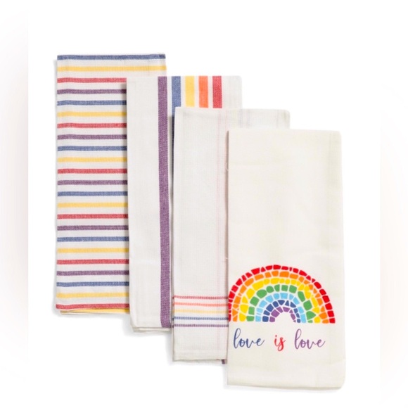 Mulberry Other - NWTS “Love Is Love” Rainbow & Stripes Kitchen Towels.Set of 4 Towels By Mulberry